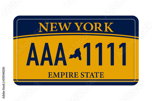 New York s Car number in the United States of America. Marking of car license plates. Realistic car registration plate. Vector illustration.