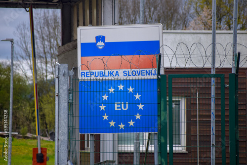 Border crossing between Croatia and Slovenia. Croatia become the 27th country of the Schengen Area. 