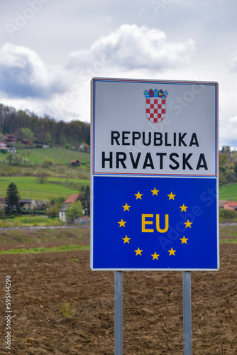 Border crossing between Croatia and Slovenia. Croatia become the 27th country of the Schengen Area. 