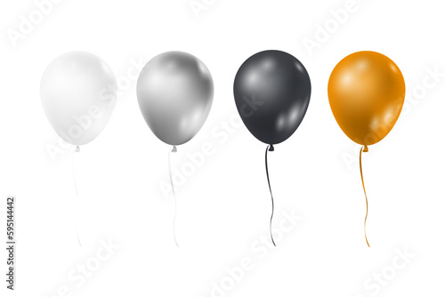Balloons in realistic style. Balloons for birthday and party. Flying ballon with rope. Balloon in different colors isolated on white background. Icon for celebrate and carnival. Vector illustration.