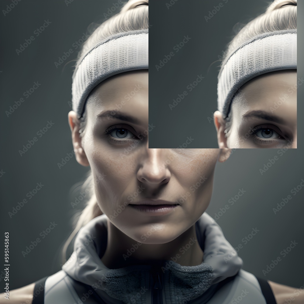 Tennis player Elena Rybakina portrait wearing a tennis outfit on a