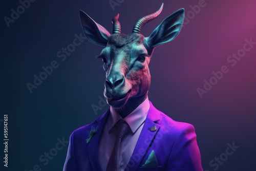 Anthropomorphic antelope dressed in a suit like a businessman. Business Concept. AI generated, human enhanced © top images