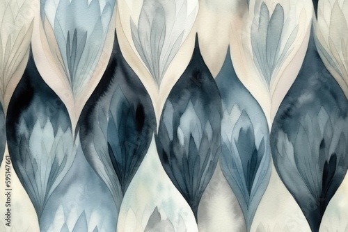 watercolor pattern in combination of light greyish orange and dark desaturated greyish blue colors. AI generated photo