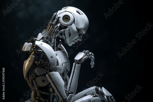 The advanced white robot is processing the information in its mind. AI generated  human enhanced