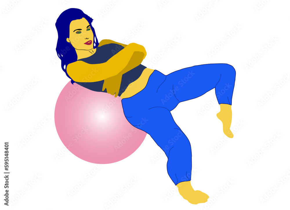 Victor girl practicing on the rubber ball exercises for the vertebrae of the back Victor girl practicing on the rubber ball exercises for the vertebrae of the back