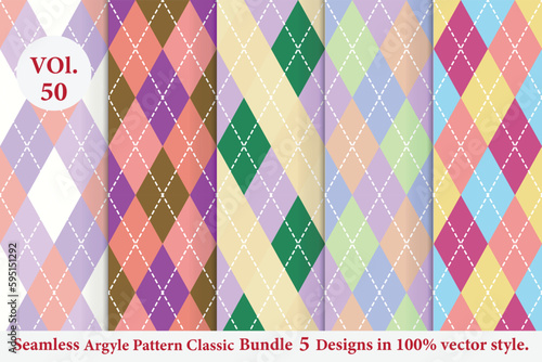 Argyle Pattern vector Bundle 5 designs Vol.50, classic Fabric texture background