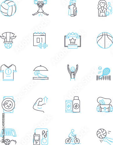 Athletics linear icons set. Sprinting, Running, Jumping, Hurdling, Pole vault, High jump, Long jump line vector and concept signs. Triple jump,Discus,Shot put outline illustrations