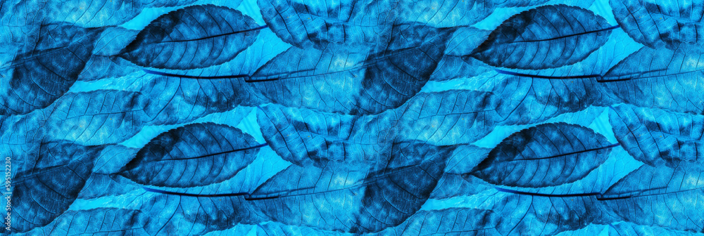 Macro texture of beautiful leaves in blue tones. AI generative illustration.