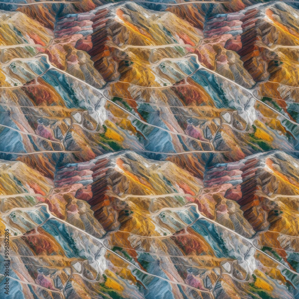 Aerial view on the colorful rainbow mountains. AI generative illustration. Aerial view on the colorful rainbow mountains. AI generative illustration.