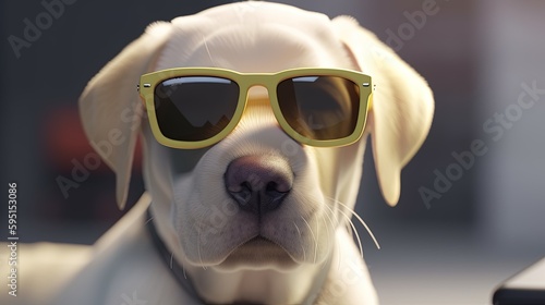 labrador retriever wearing sunglasses, digital art illustration, Generative AI