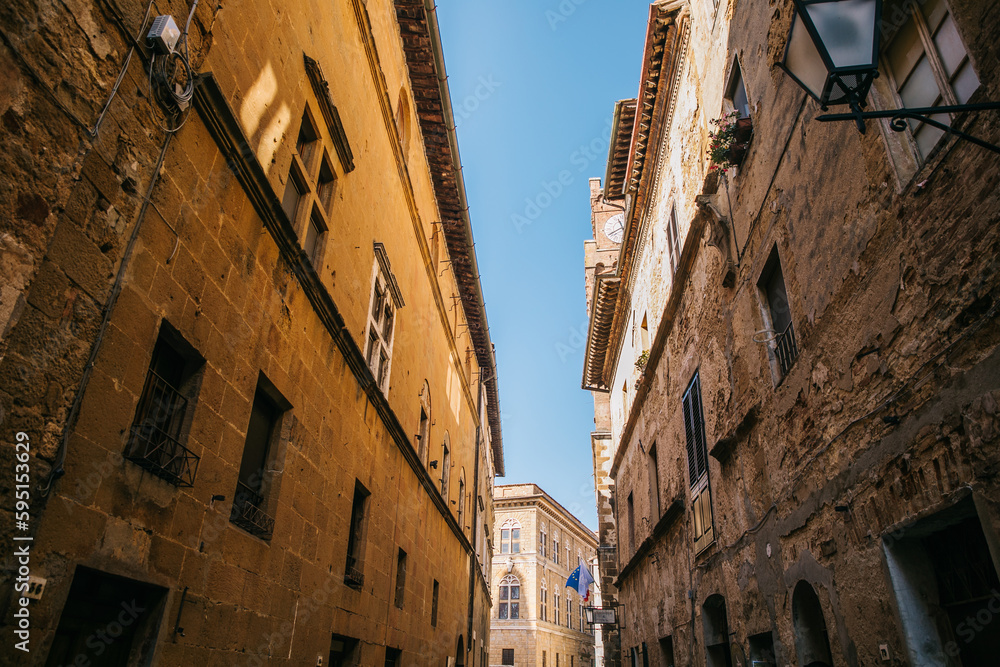 Walking through the streets of the town of Pienza, Italy on a Sunny day