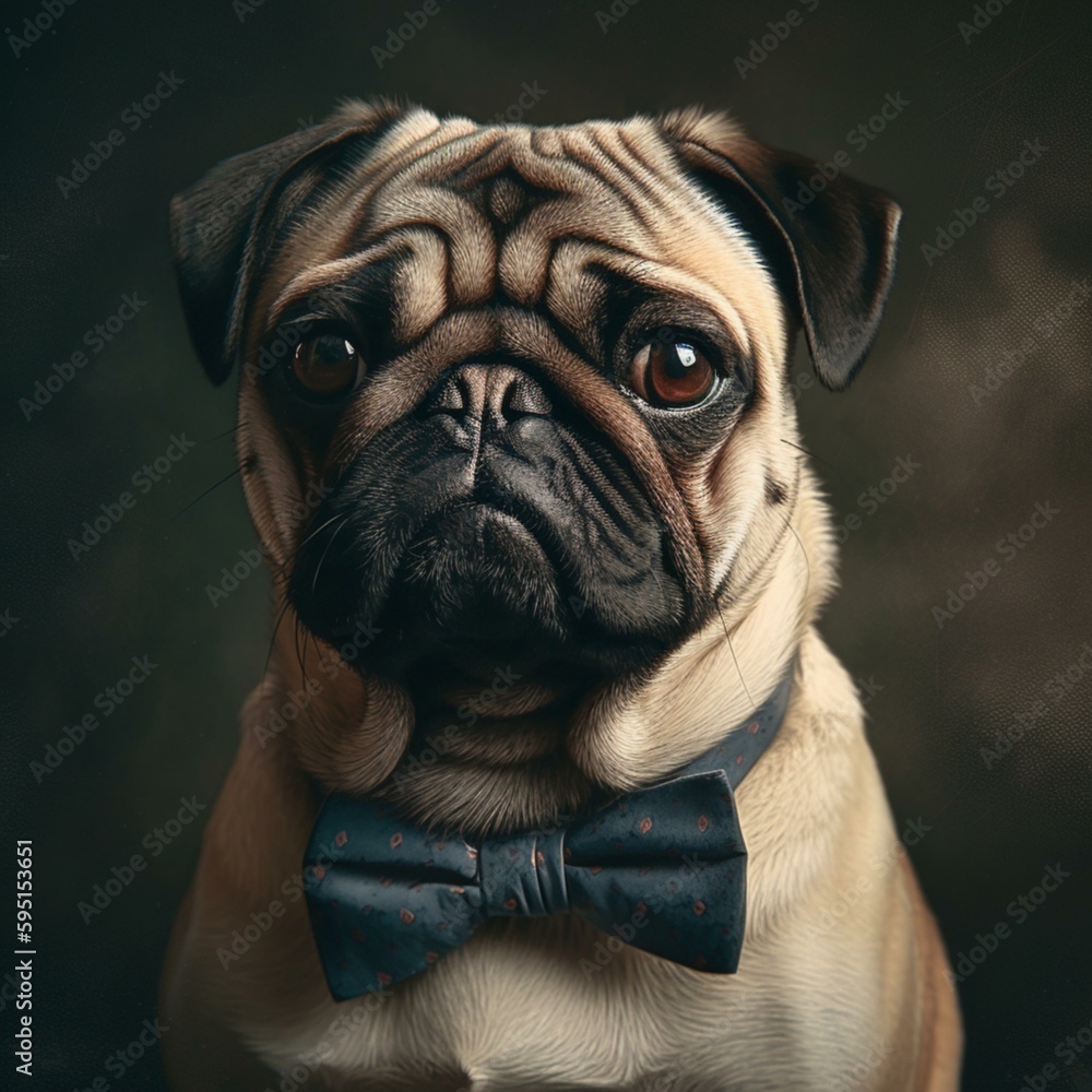 portrait of a pug in nostalgic suit 