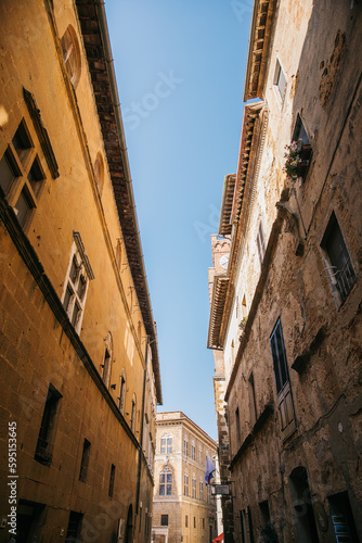 Walking through the streets of the town of Pienza, Italy on a Sunny day