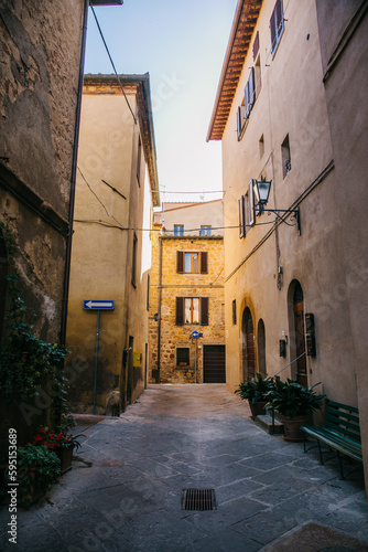 Walking through the streets of the town of Pienza  Italy on a Sunny day