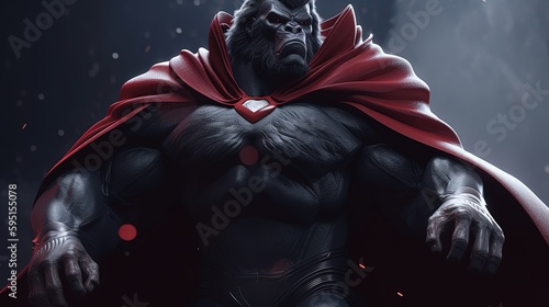 muscular gorilla superhero, digital art illustration, Generative AI © Artcuboy