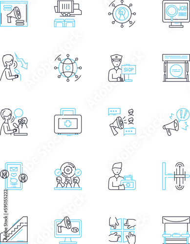 Intelligent populace linear icons set. Educated, Knowledgeable, Astute, Cogent, Insightful, Experienced, Enlightened line vector and concept signs. Well-informed,Discerning,Sophisticated outline