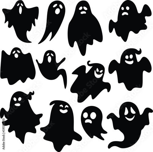  Spooky and Cute: Set of 12 Ghost Vector Silhouette Illustrations