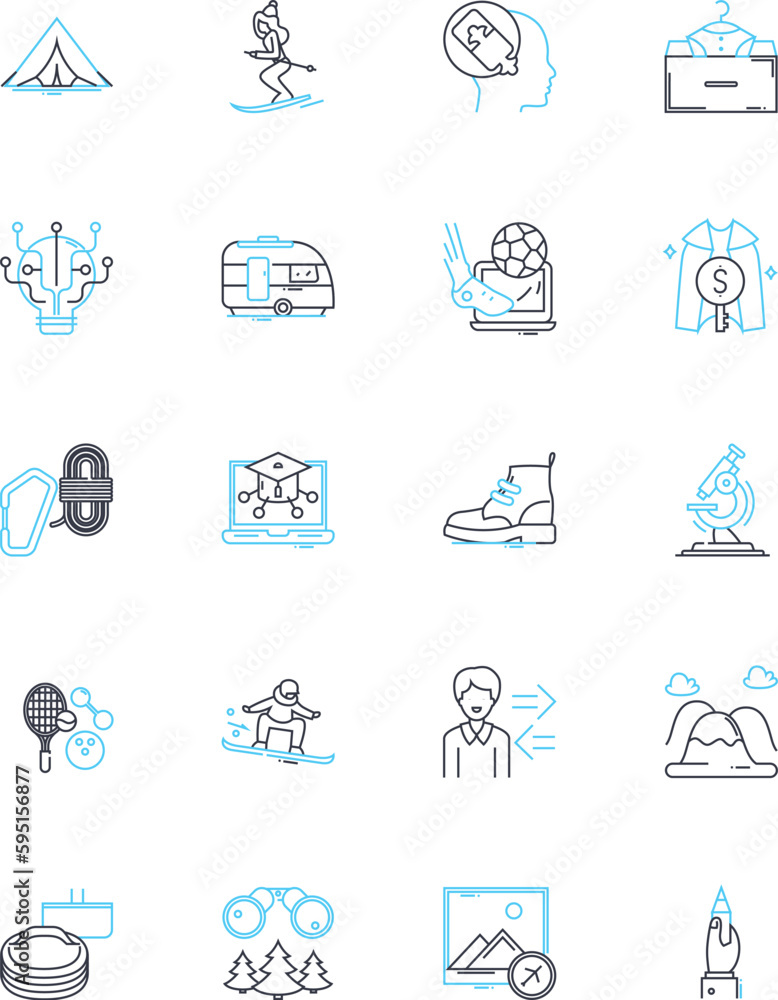 Distant learning linear icons set. Online, Distance, Virtual, Remote, E-learning, Webinar, Internet-based line vector and concept signs. Web-based,Cyber,Digital outline illustrations