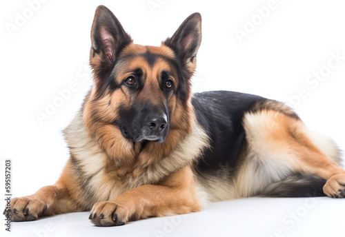 German Shepherd Dog On A White Background AI Generative Image