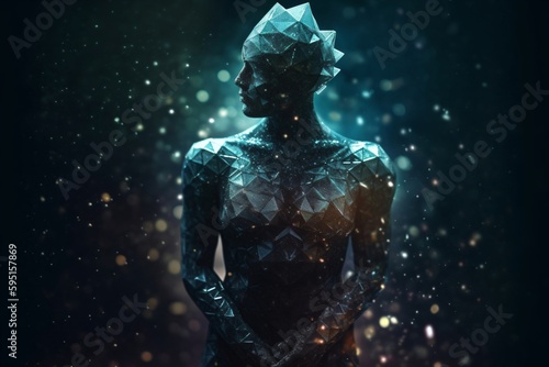 abstract illustration of metal human figure created with Generative AI technology photo