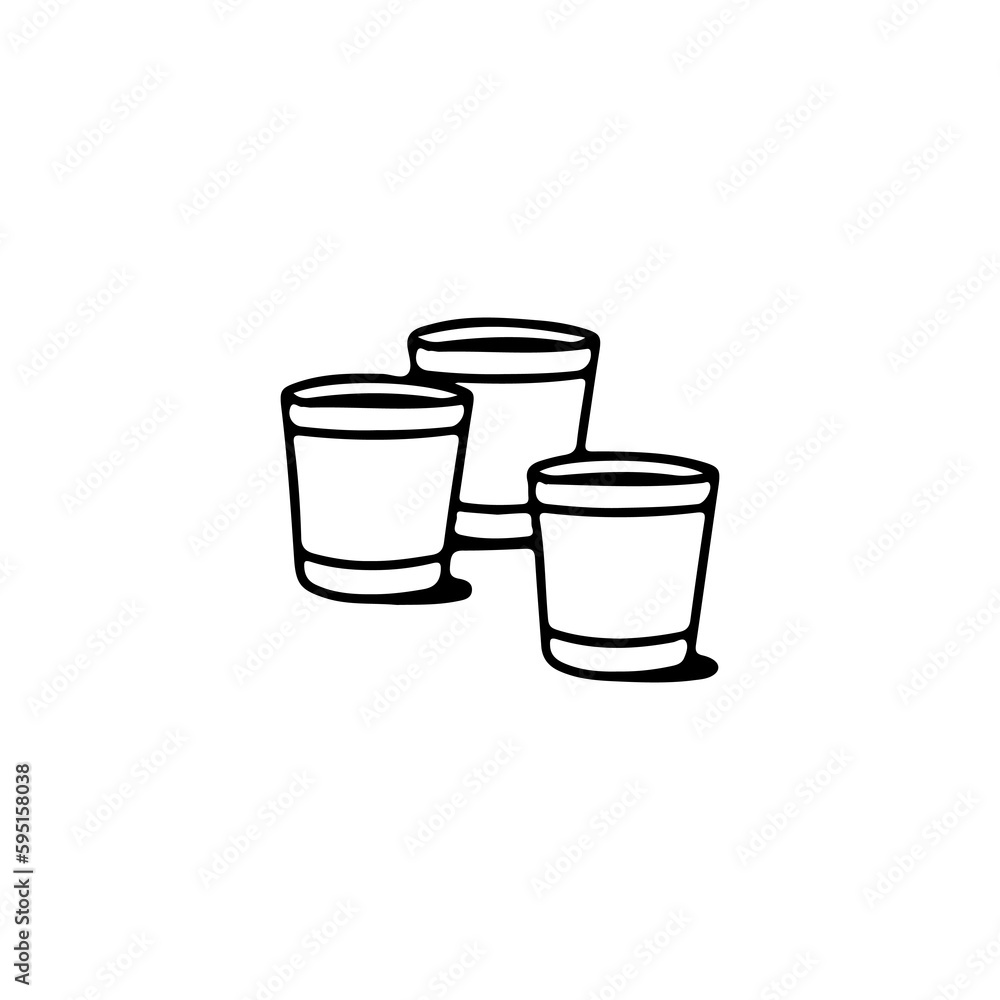 vector doodle illustration of three drinking glasses