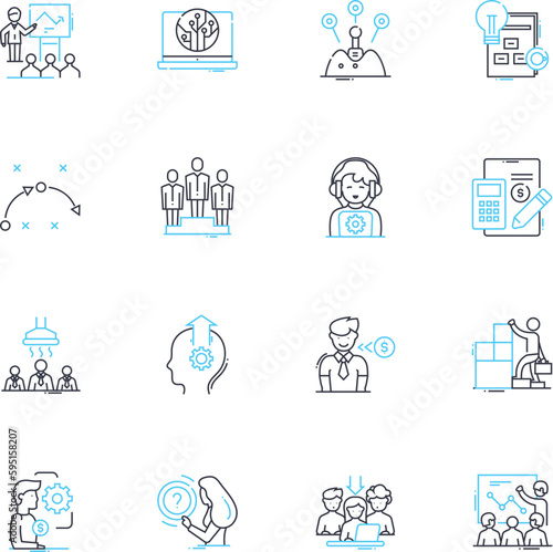 Firm advancement linear icons set. Progression, Growth, Development, Expansion, Enhancement, Innovation, Advancement line vector and concept signs. Evolution,Modernization,Transformation outline