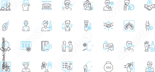 Virus protection linear icons set. Antivirus, Malware, Spyware, Firewall, Trojan, Cybersecurity, Phishing line vector and concept signs. Ransomware,Encryption,Vulnerability outline illustrations