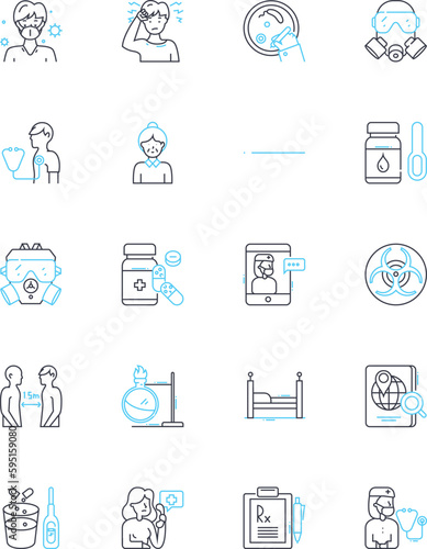 Microbes linear icons set. Bacteria, Fungi, Viruses, Protozoa, Archaea, Peptidoglycan, Pili line vector and concept signs. Flagella,Capsules,Plasmids outline illustrations