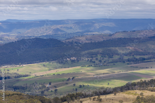 Mountain and valley view during the day at Blue Mountains  NSW  Australia.