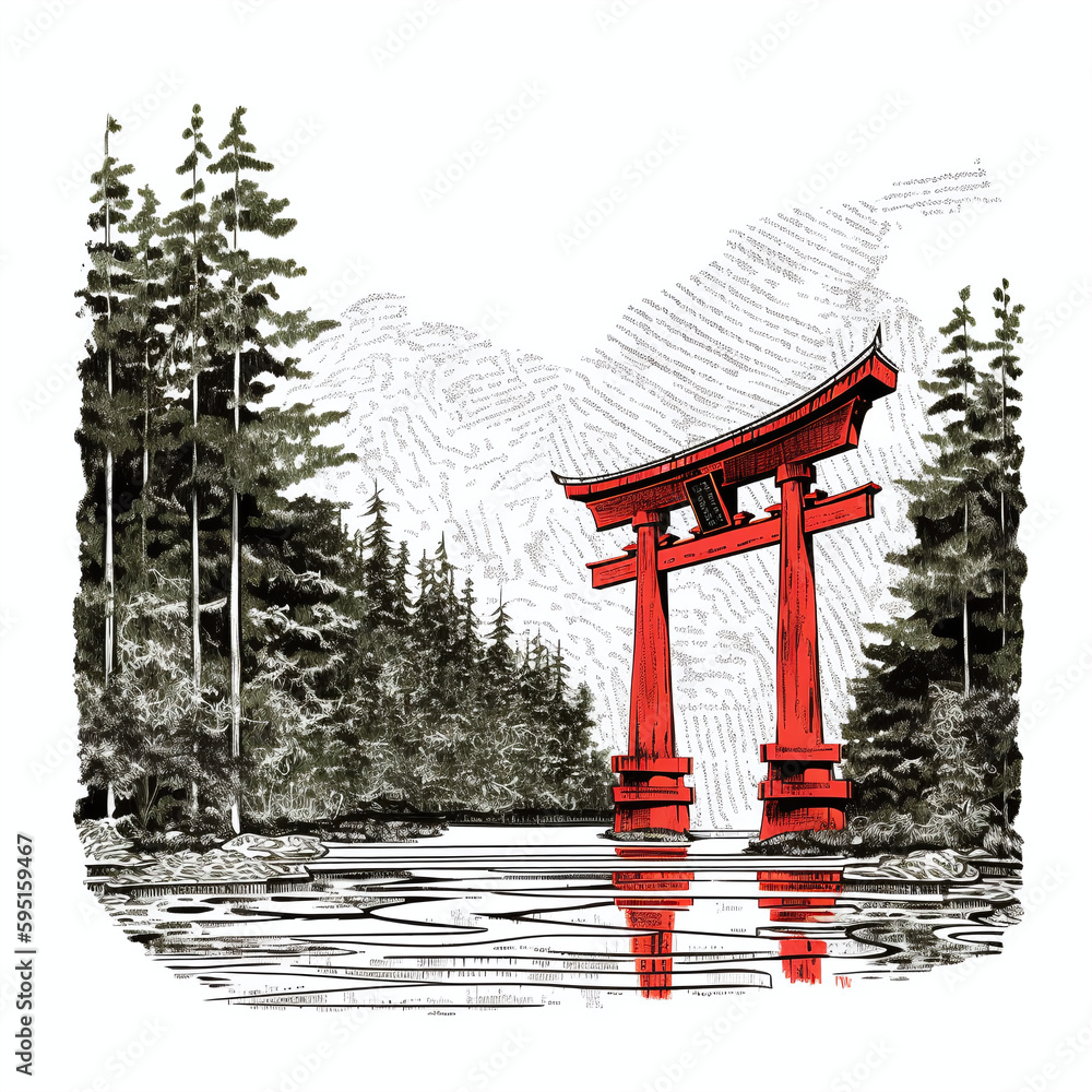 Japanese garden gate. Generative AI. Japanese garden gate. Generative AI.