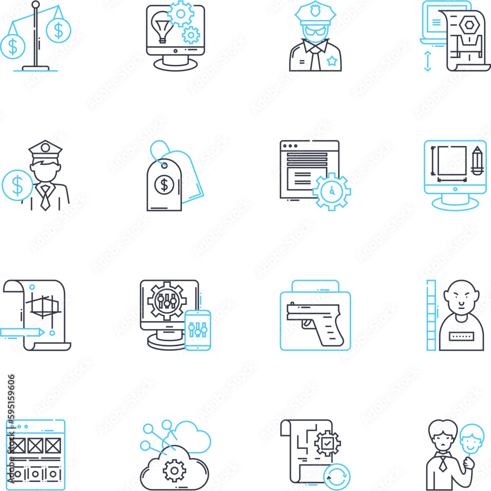 Bribery linear icons set. Corruption, Fraud, Payoff, Graft, Extortion, Kickback, Bribe line vector and concept signs. Greed,Influence,Illegal outline illustrations