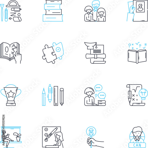 Professional Development linear icons set. Learning, Growth, Advancement, Upskilling, Training, Education, Mastery line vector and concept signs. Development,Enhancement,Improvement outline