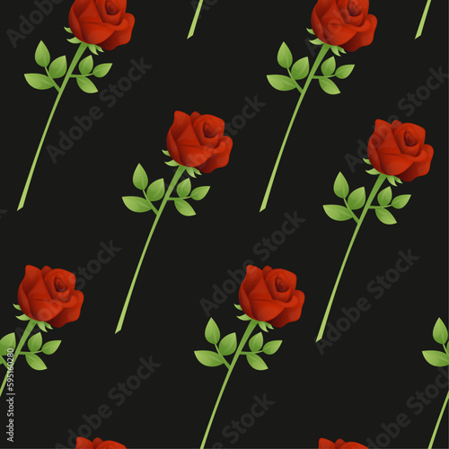 Seamless pattern with red roses on a black background for a memorial or funeral card. Dark condolence background with red roses. Simple black pattern for bereavement memorial banner