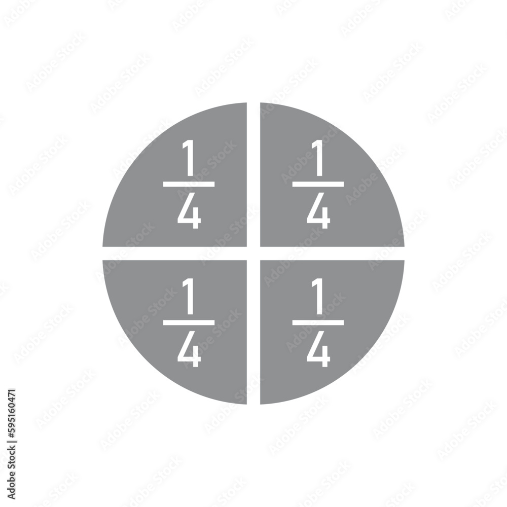 Four parts of circle. Pie chart with four same size sectors. Vector illustration isolated on white background.