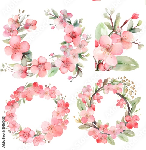 Blooming Delight: Watercolor Cherry Blossoms for Spring Designs and Artworks- AI 