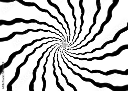 Black hole, black line spinning from the center out on white background, replete pattern, designed for fabric printing and art