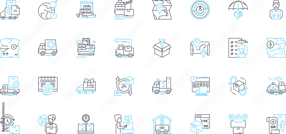 Prompt delivery linear icons set. Swiftness, Efficiency, Rapidity, Punctuality, Expediency, Alacrity, Timeliness line vector and concept signs. Dispatch,Quickness,Acceleration outline illustrations Prompt delivery linear icons set. Swiftness, Efficiency, Rapidity, Punctuality, Expediency, Alacrity, Timeliness line vector and concept signs. Dispatch,Quickness,Acceleration outline illustrations