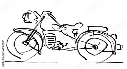 オートバイのシンプル手描き線画イラスト