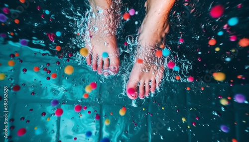Barefoot girls splashing in summer water generated by AI