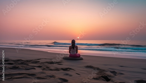 One woman meditates in serene nature beauty generated by AI © Stockgiu