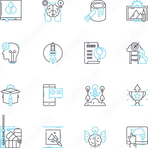 Nonconventional design linear icons set. Unique, Creative, Avant-garde, Unconventional, Original, Quirky, Offbeat line vector and concept signs. Radical,Innovative,Experimental outline illustrations