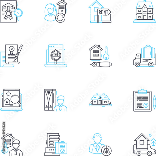 Business asset linear icons set. Investment, Valuation, Depreciation, Acquisition, Equity, Capital, Inventory line vector and concept signs. Liabilities,Liquidity,Leverage outline illustrations
