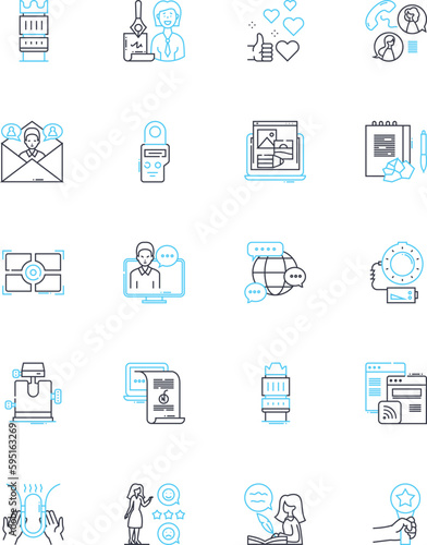 Flicks linear icons set. Movies, Cinema, Popcorn, Film, Blockbuster, Theater, Thriller line vector and concept signs. Comedy,Action,Horror outline illustrations