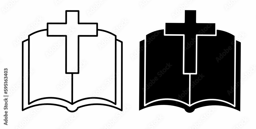 outline silhouette Bible book with cross Christian icon set isolated on white background outline silhouette Bible book with cross Christian icon set isolated on white background