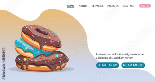 National donut day social media post and advertisement card with assorted delicious donuts on light background. Vector illustration web page, banner.