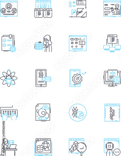 Desktop computer linear icons set. Processor, Memory, Graphics, Storage, Keyboard, Mouse, Monitor line vector and concept signs. Motherboard,Power supply,Ethernet outline illustrations