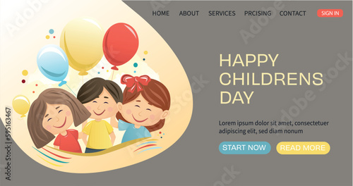 Happy International Children's Day greeting card. It is celebrated annually in honor of children, whose date of observance varies by country. Vector illustration , concept, web page
