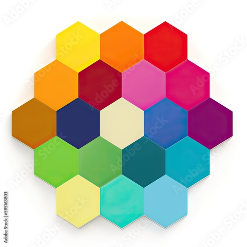 Multicolored hexagon cluster on a white background, generative ai