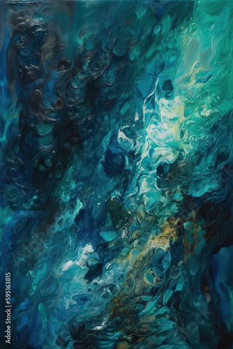 Oceanic background paint in blue, generative ai © FrankBoston
