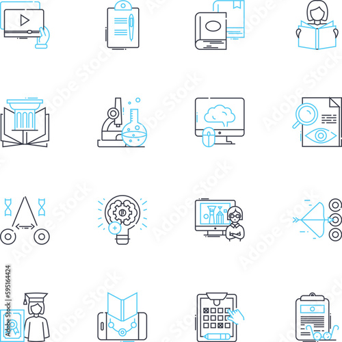 Trade school linear icons set. Apprenticeship, Skills, Certification, Vocational, Learning, Training, Hands-on line vector and concept signs. Workshop,Occupation,Industry outline illustrations